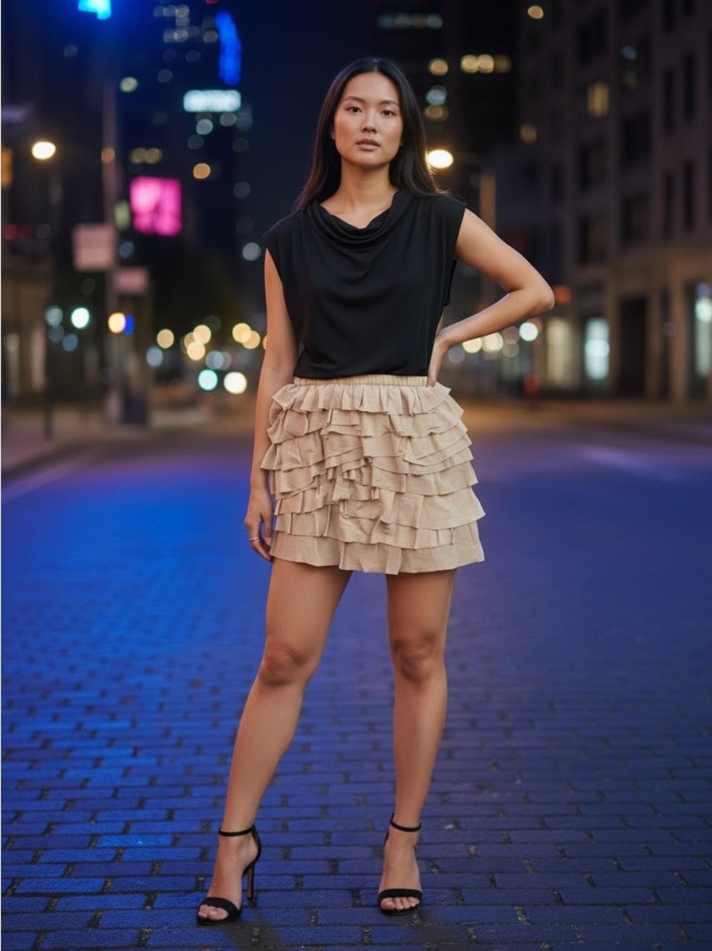 I.N.C. Chic Mini Tiered Ruffle Dress Size L